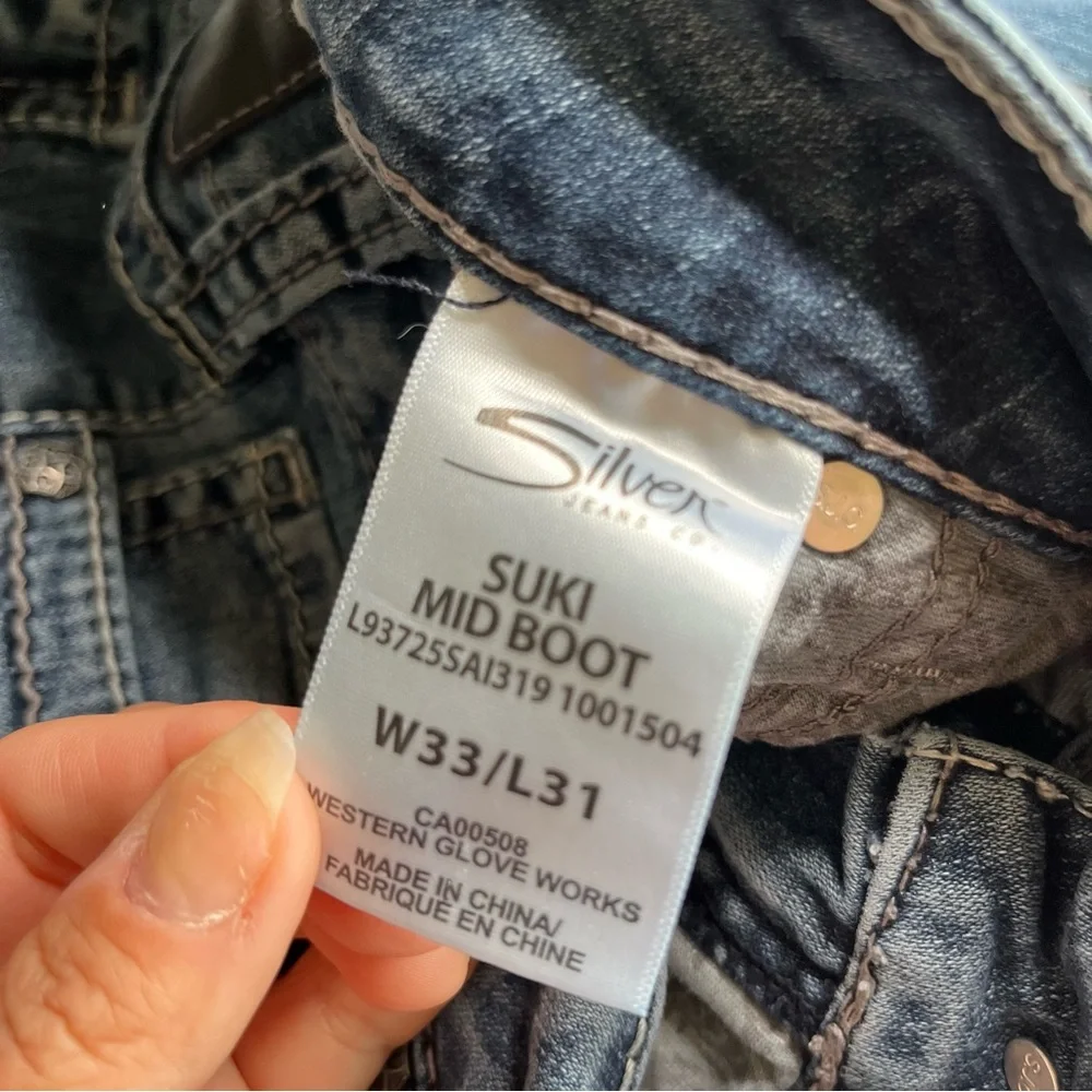Silver Jeans Womens 33 Suki Mid Boot Bootcut Mid Rise Whiskered Denim Plus